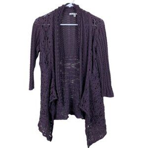 VTG CAbi Eggplant Open Knit Cardigan Medium Boho Cottagecore